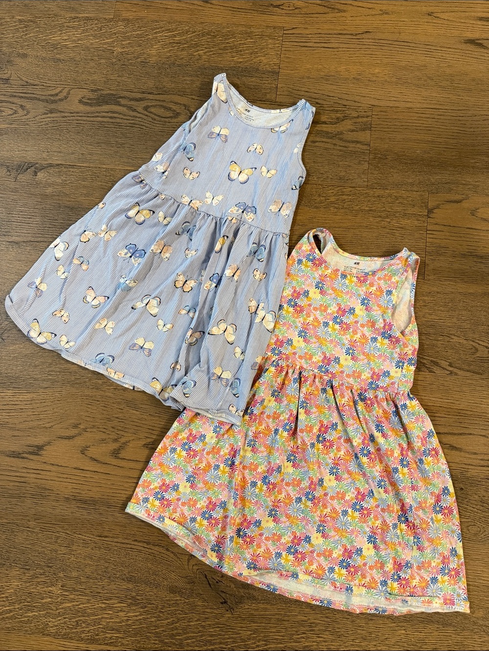 H&M Girls' Blue Butterfly Dress & Multicolor Floral Dress Set - size 6x/7